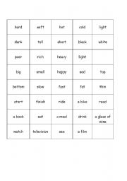 English worksheet: Opposite Adjectives Pairs Game