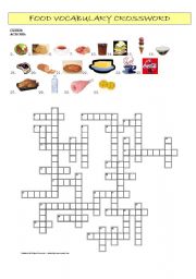 English Worksheet: Food Vocabulary Crossword