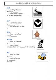 English worksheet: a to z expressions with animals