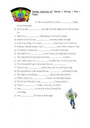 English Worksheet: Review of Bored/Boring/Fun/Funny