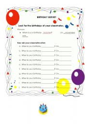 English Worksheet: WHEN IS YOUR BIRTHDAY?