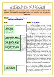 English Worksheet: WRITING SKILL - A DESCRIPTION OF A PERSON