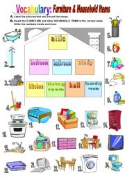 English Worksheet: Furniture & Household Items