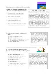 English Worksheet: reading comprehension- differentiation