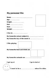 English worksheet: my personal profile