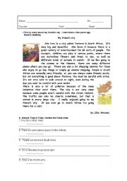 English Worksheet: City life-South Africa