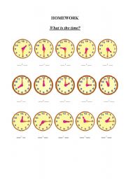 English worksheet: what is the time (what time is it) ?