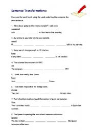 English Worksheet: Sentence Transformations