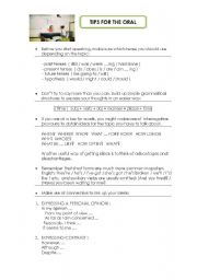 English Worksheet: TIPS FOR THE ORAL EXAM