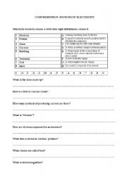 English Worksheet: reading comprehension electricity