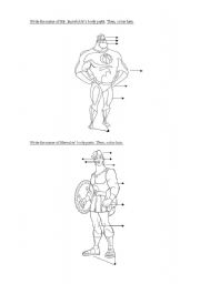 English worksheet: body parts and cartoons