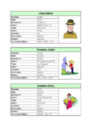 English Worksheet: Asking for and giving personal information cards part 1