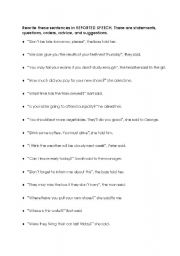 English Worksheet: REPORTED SPEECH: STATEMENTS, QUESTIONS, ADVICE, ORDERS, SUGGESTIONS AND OFFERS.  