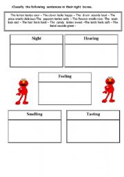 English Worksheet: classify the five senses