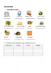 English Worksheet: Food and Meals