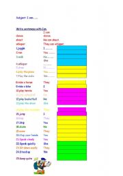 English Worksheet: can can not