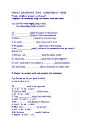 English Worksheet: smple present - present continuous