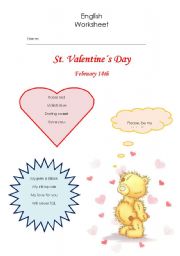 English worksheet: Valentines poems