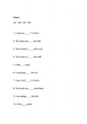 English Worksheet: Learning At, To, In, On