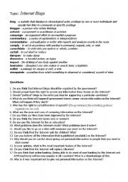 English Worksheet: internet blogs conversation topic