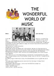 English Worksheet: The Wonderful world of music