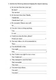 English Worksheet: Rewrite Sentences (PET level)