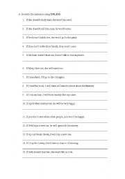 English Worksheet: UNLESS- Grammar practise