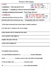 English Worksheet: The future - will and going to