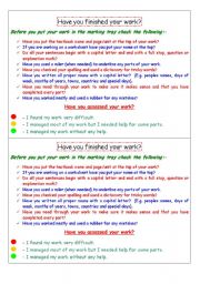 English Worksheet: Check your work table card