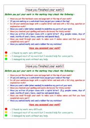 English Worksheet: Check your work table card