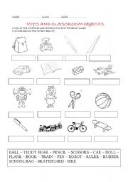 English Worksheet: Toys and classroom objects