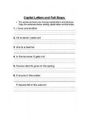 English Worksheet: Capital letters and full stops.