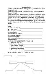 English Worksheet: Reading comprehension. Brendas Family