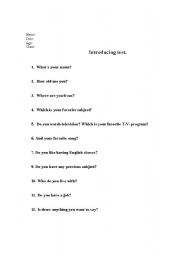 English Worksheet: Introduction test for starting with a new class
