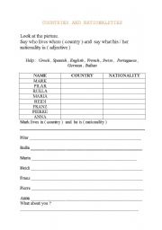 English worksheet: COUNTRIES AND NTIONALITIES