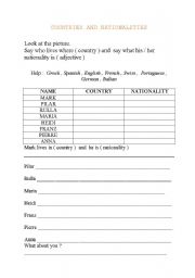 English Worksheet: COUNTRIES AND NTIONALITIES