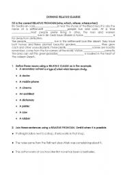 English Worksheet: DEFINING RELATIVE CLAUSES