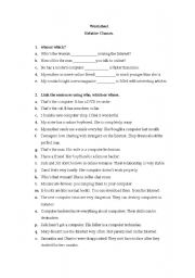 English Worksheet: RELATIVE CLAUSES