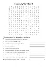 English worksheet: Personality Word Search