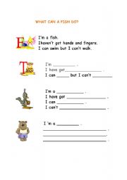 English worksheet: what can a fish do?