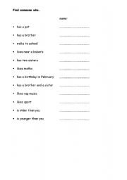 English Worksheet: Find Someone Who