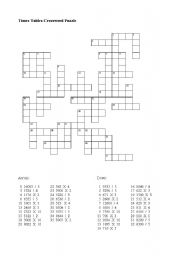English Worksheet: times table crossword puzzle