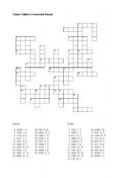 English Worksheet: times table crossword puzzle