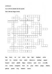 English Worksheet: Animals crossword