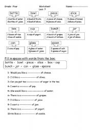 English worksheet: quanitiy of food