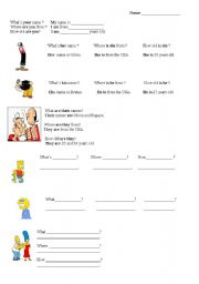 English Worksheet: Questions - Name - place where you are from - age