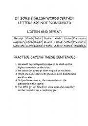 English Worksheet: Letters that are not Pronouced