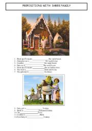 English Worksheet: PREPOSITIONS WITH SHREK FAMILY