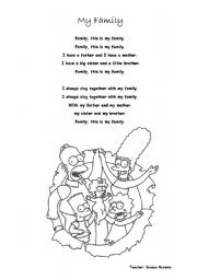 English Worksheet: My family song