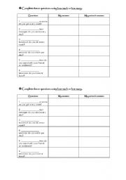 English worksheet: how much - how many